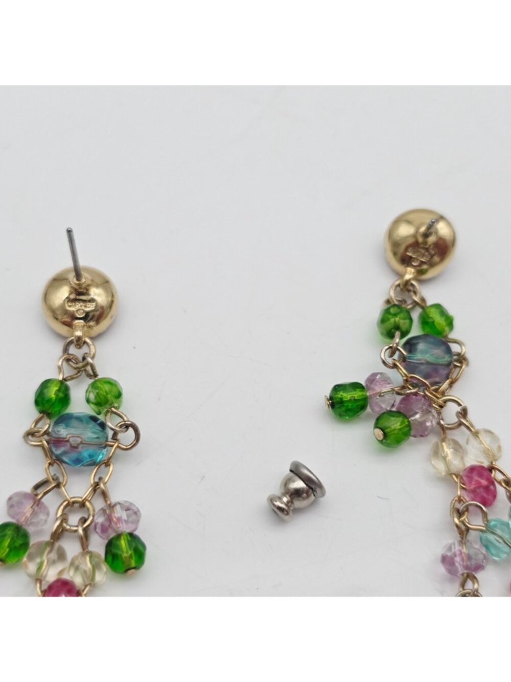 Colorful Beaded Dangle Earrings Chandelier Gold-Tone Setting By Carolee - Picture 8 of 8